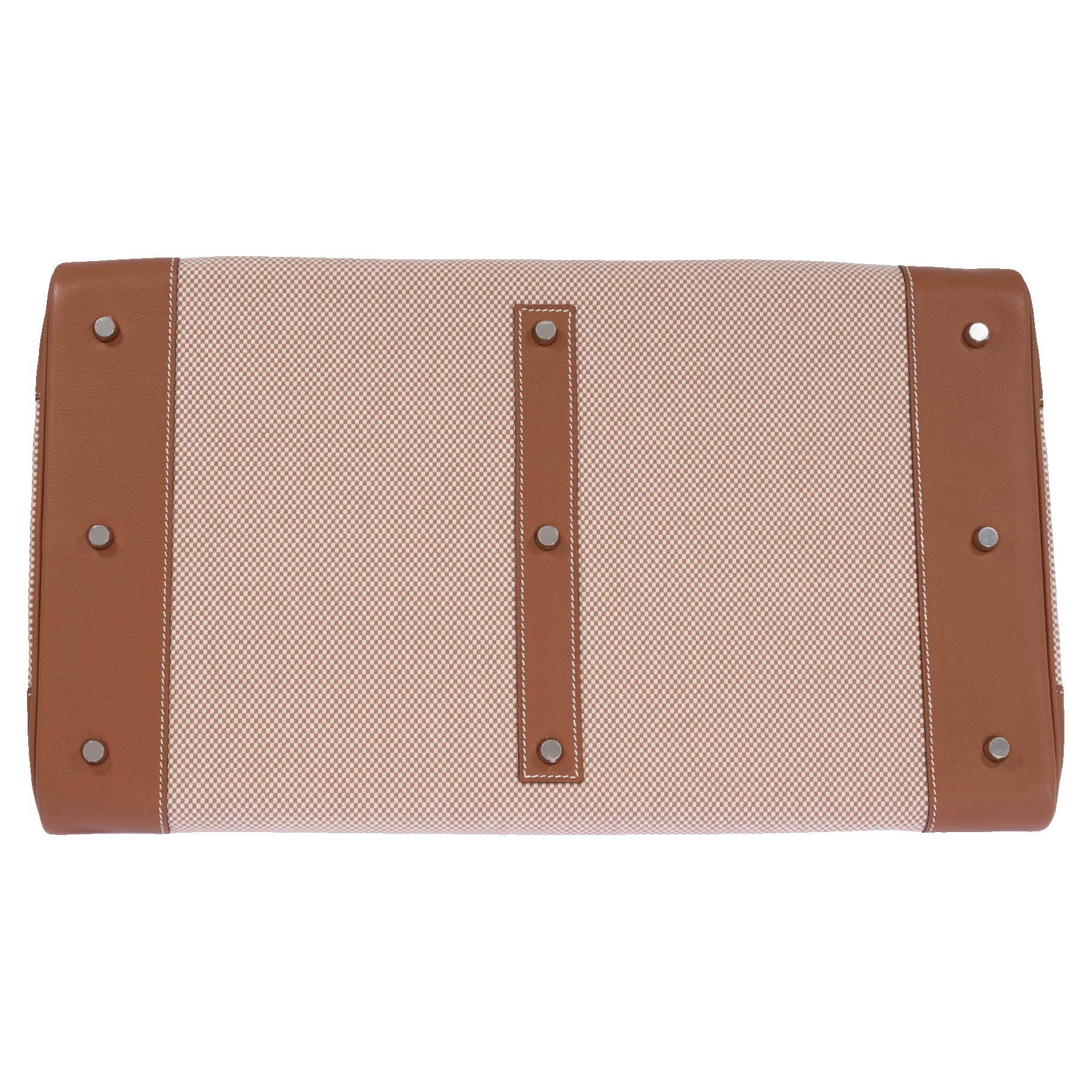 Hermès HAC 50 Ecru Beige Toile Criss and Gold Evercolor Palladium Hardware