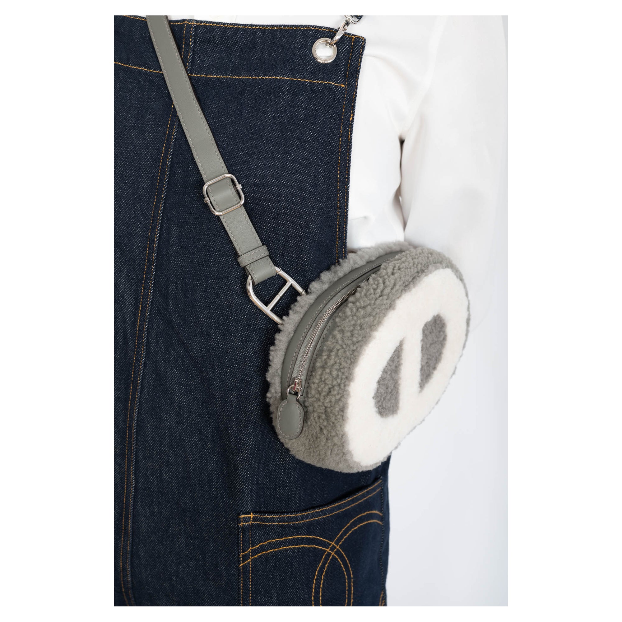 Hermès In-The-Loop Waist Bag Gris Shearling and Swift Palladium Hardware