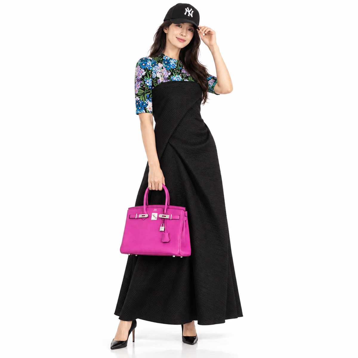 Hermès Birkin 30 Magnolia Clemence Palladium Hardware shown on a model