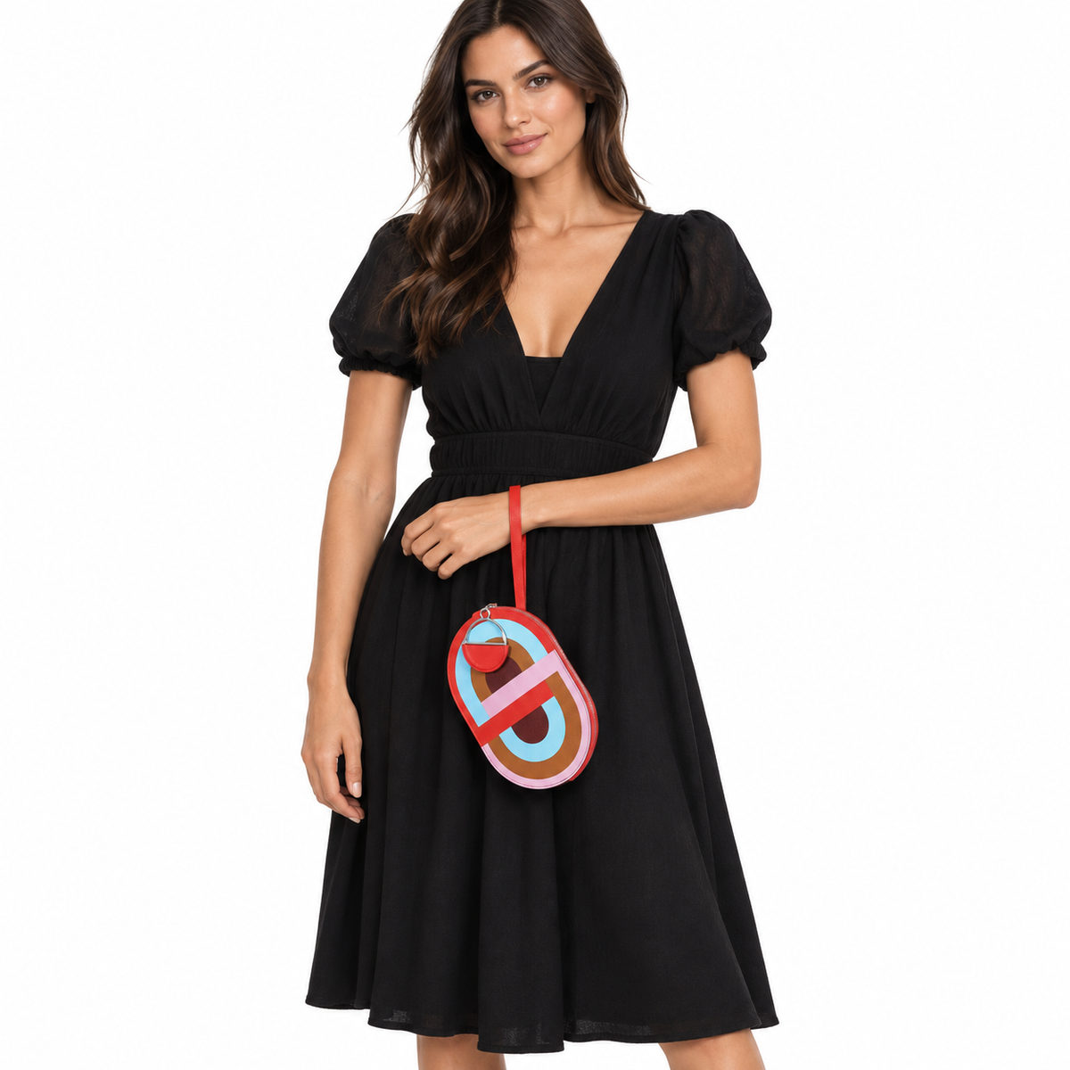 Hermès Pochette In-The-Loop To Go Marquetee Multicolor Rouge De Coeur Epsom — human model studio view 3