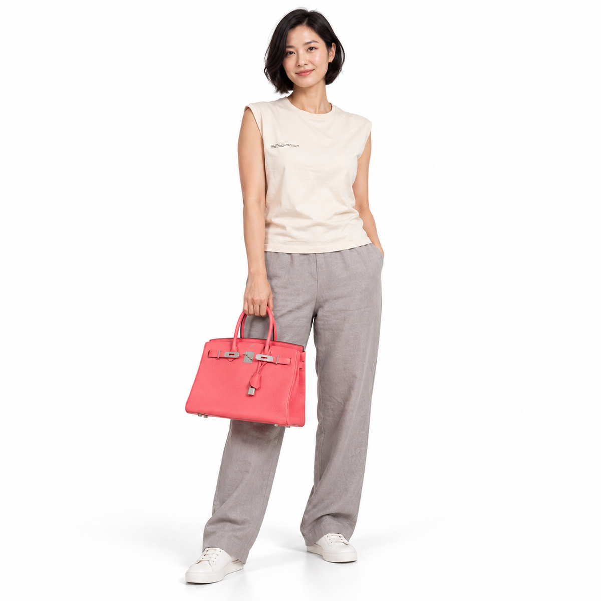 Hermès Birkin 30 Rose Lipstick Togo Palladium Hardware — studio model view