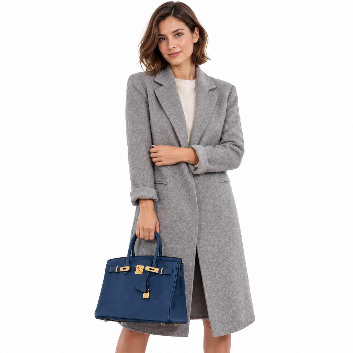 Hermès Birkin 30 Deep Blue Togo Gold Hardware - 2019 shown on a model