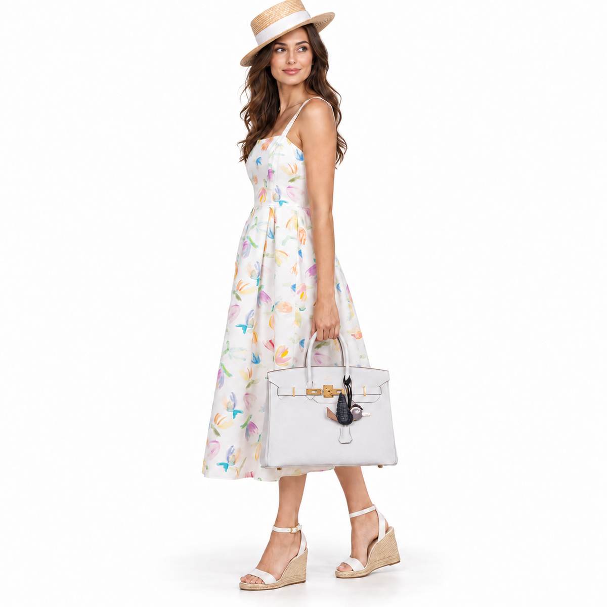 Hermès Birkin 35 Gris Pale Togo Gold Hardware shown on a model