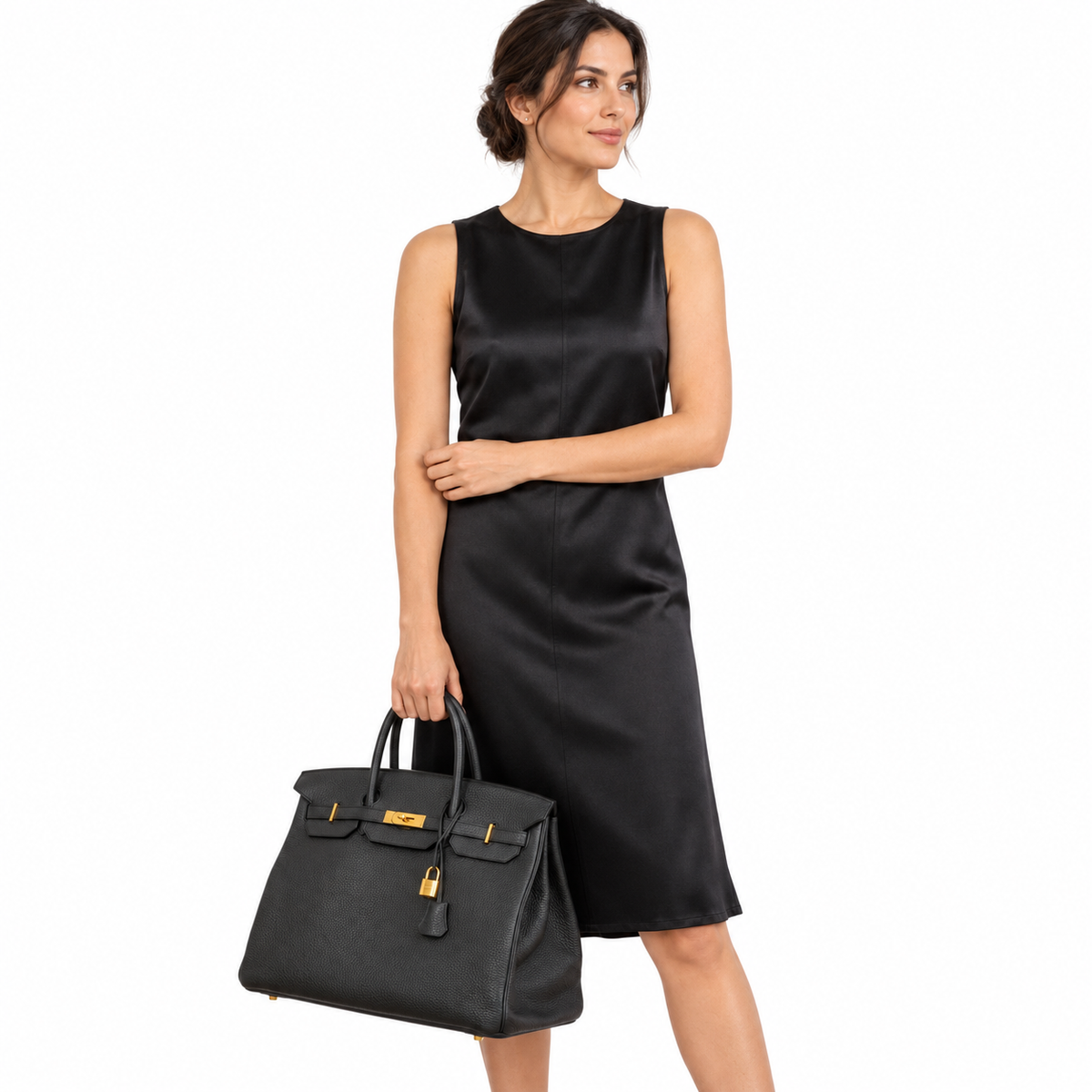 Hermès Birkin 40 Plomb Clemence Gold Hardware - 2017 shown on a model