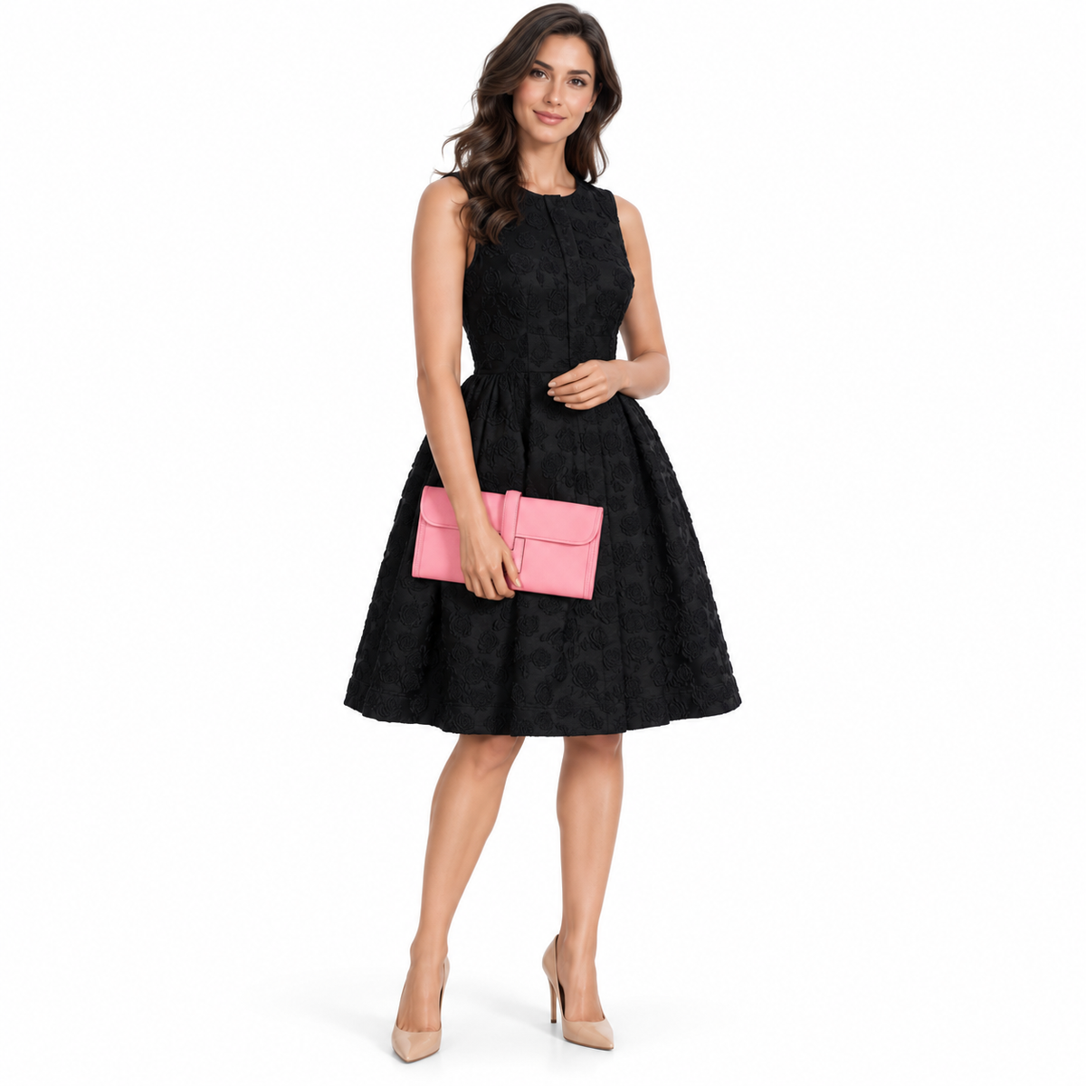 Hermès Jige 29 Clutch Rose Confetti Epsom shown on a model