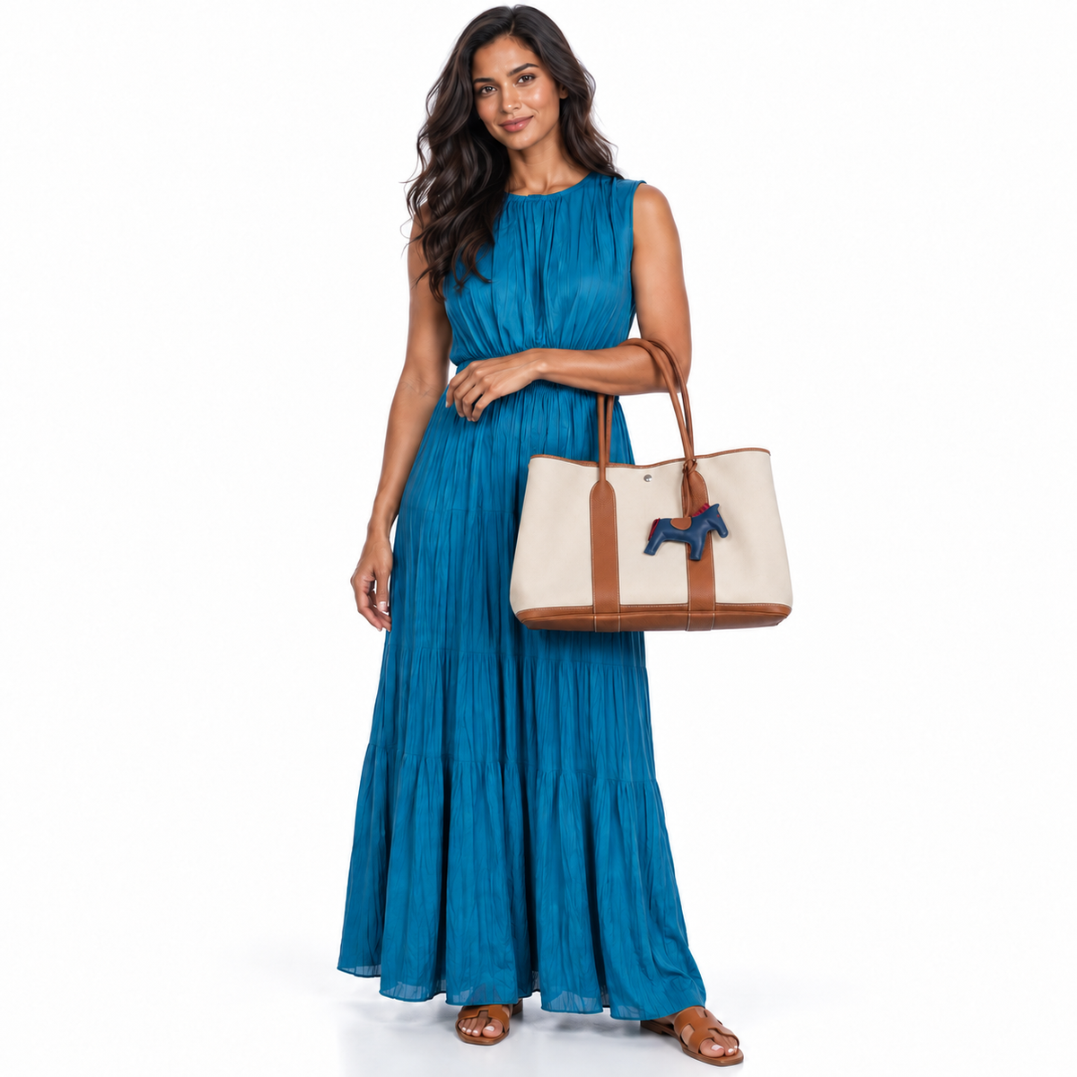 Hermès Garden Party 50 Toile & Gold Negonda with Palladium Hardware shown on a model