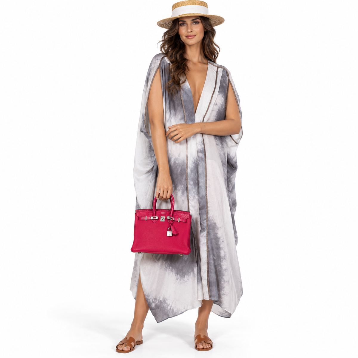 Hermès Birkin Touch 25 Framboise Togo & Matte Alligator Palladium Hardware shown on a model