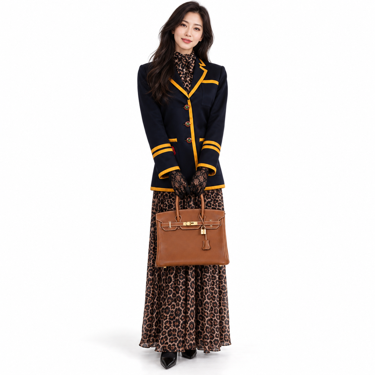 Hermès 3 in 1 Birkin 30 Fauve Barenia Faubourg and Toile Gold Hardware shown on a model