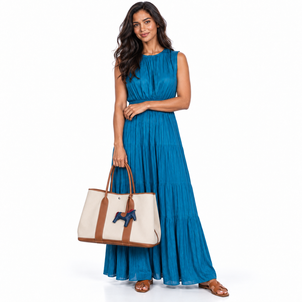 Hermès Garden Party 50 Toile & Gold Negonda with Palladium Hardware shown on a model