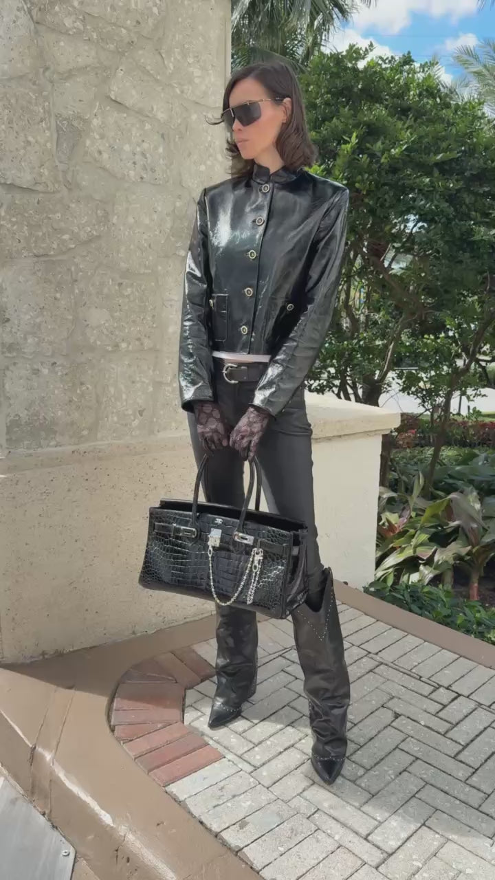 Hermès Shoulder Birkin 42 JPG II Shiny Black Porosus Crocodile Palladium Hardware