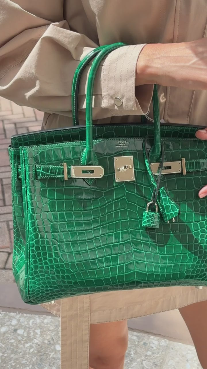 Hermès Birkin 30 Retourne Vert Émeraude Shiny Porosus Crocodile Palladium Hardware