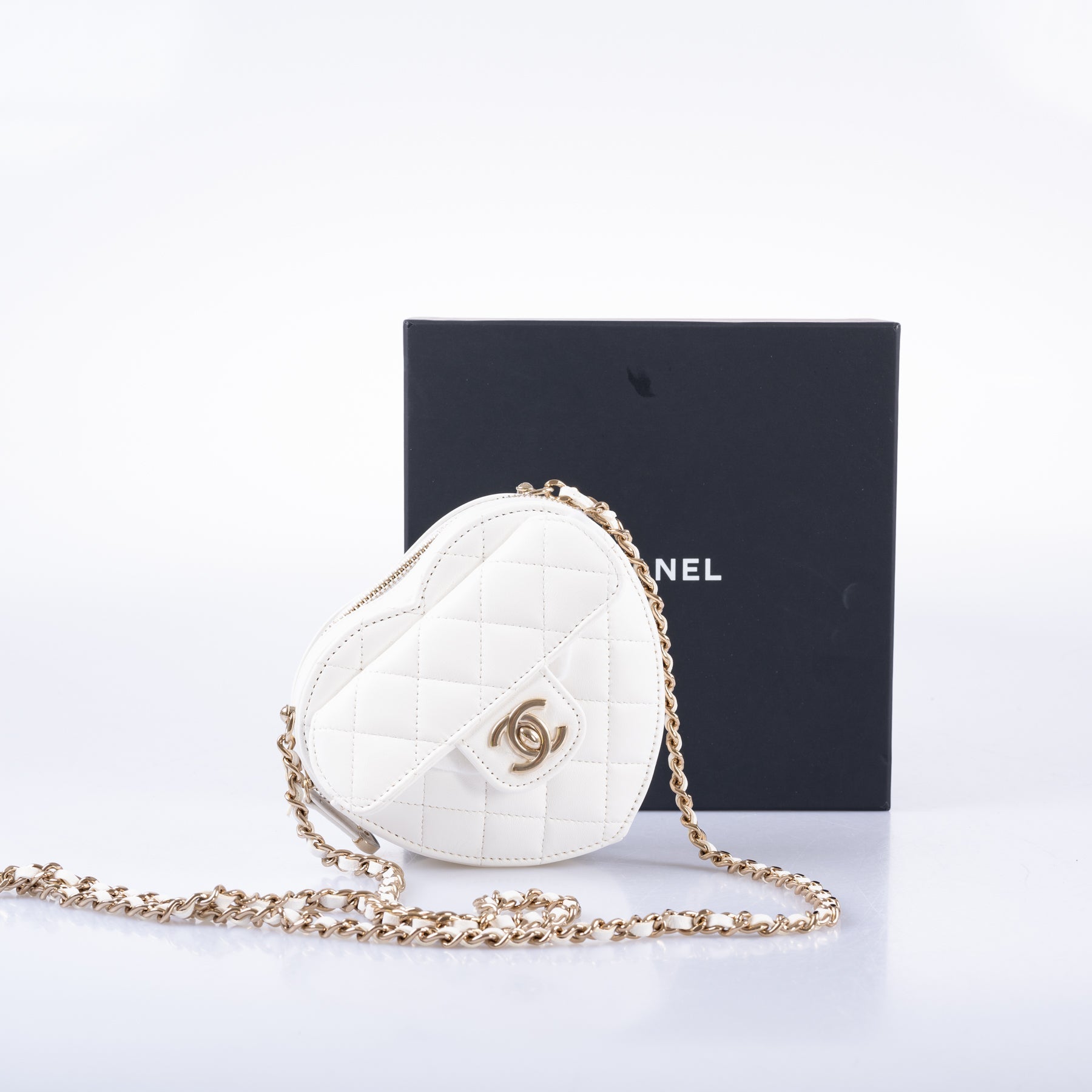 Chanel CC In Love Clutch with Chain White Quilted Lambskin Gold Hardware