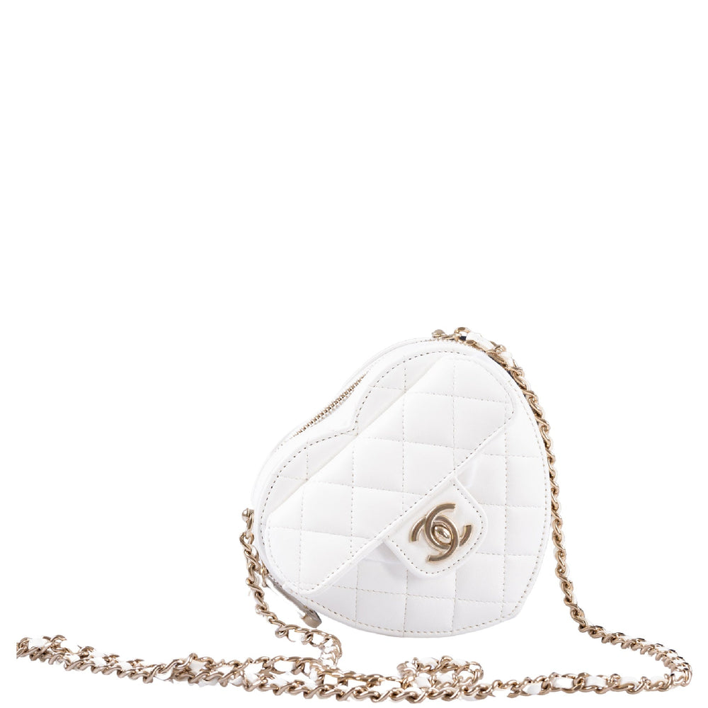 Chanel CC In Love Clutch with Chain White Quilted Lambskin Gold Hardware