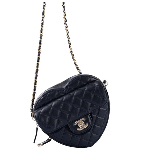 Chanel CC In Love Heart Bag Black Quilted Lambskin Gold Hardware, 2022