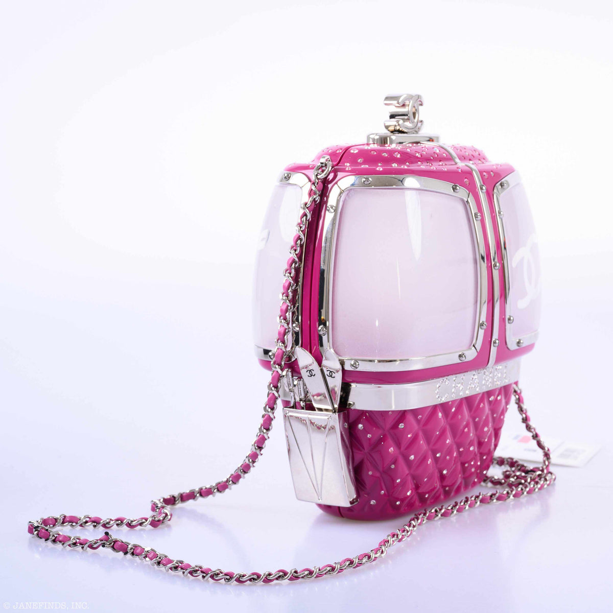 Chanel Minaudière in Fuchsia Resin, Strass Crystal with Silver-Tone hardware, image 3 of 4