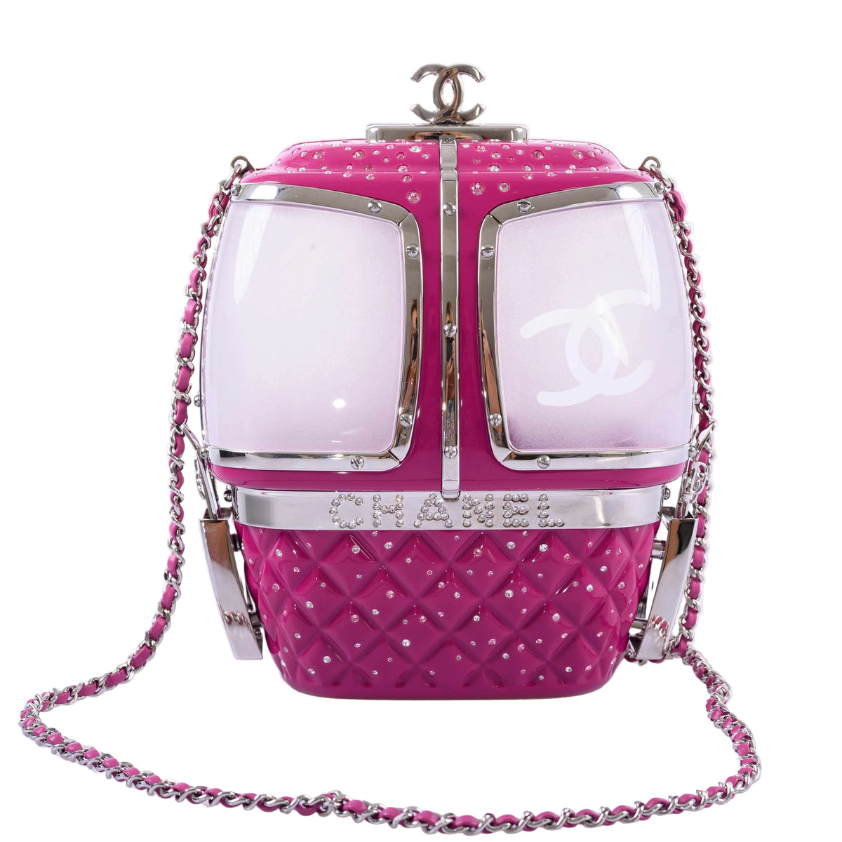 Chanel Minaudière in Fuchsia Resin, Strass Crystal with Silver-Tone hardware