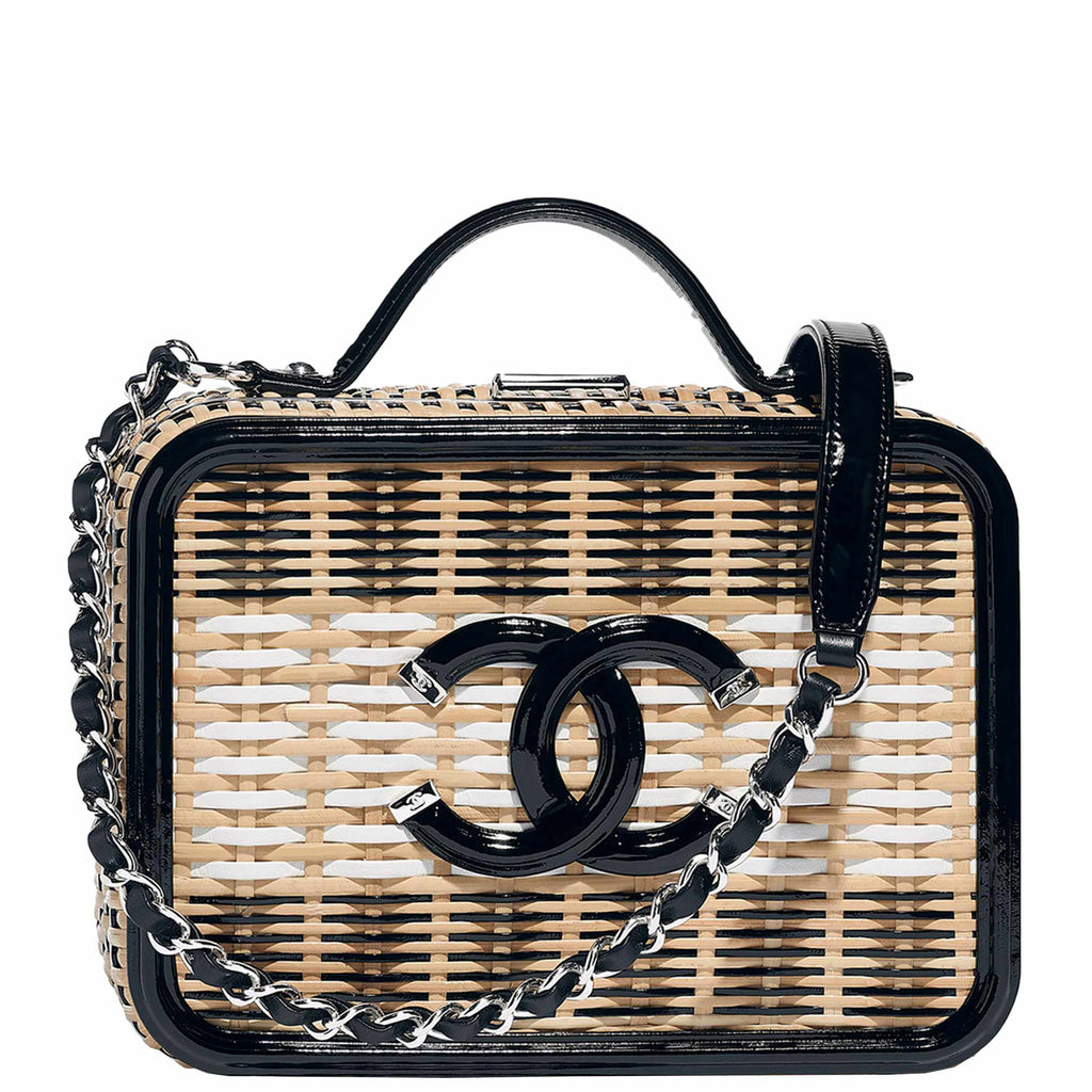 Chanel Beige Wicker and Calfskin Small Vanity Case Gold Hardware, 2019 (Like New), Womens Handbag