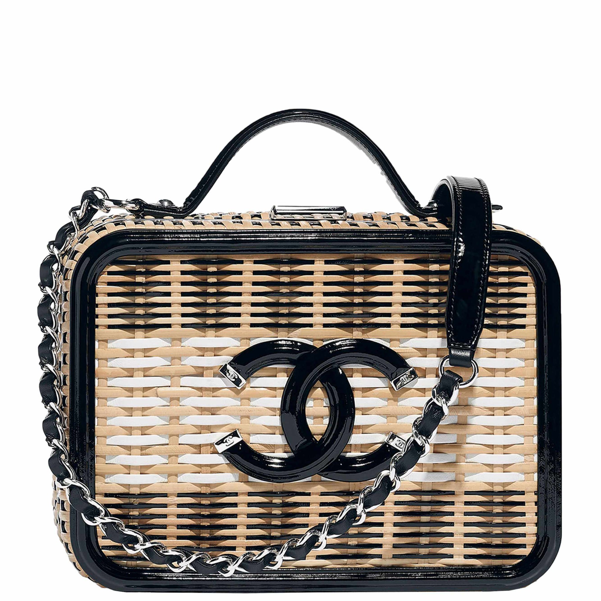 Chanel White Small Rattan Vanity Case Silver Hardware at 1stDibs