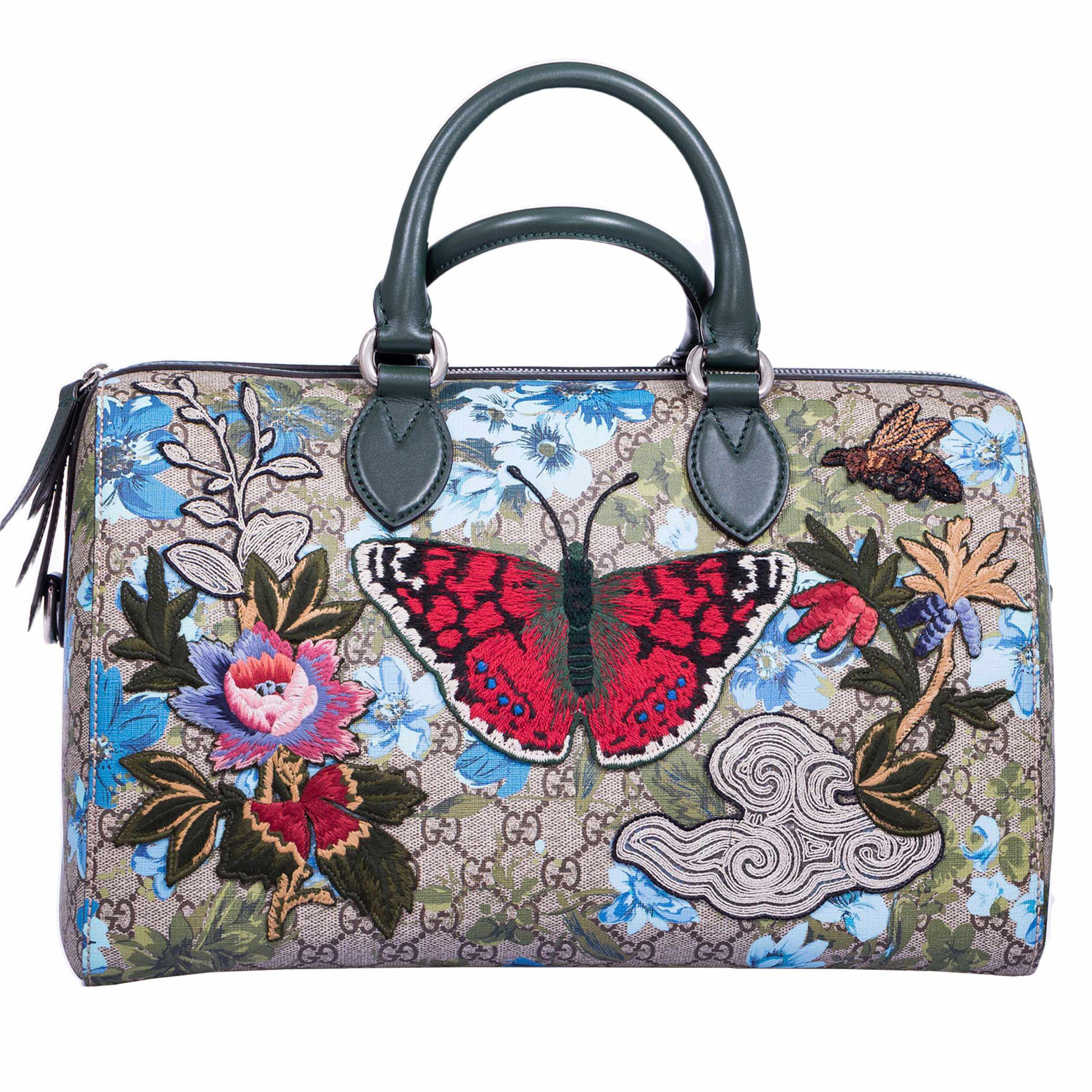 Gucci Linea A Butterfly Embroidered Boston Bag