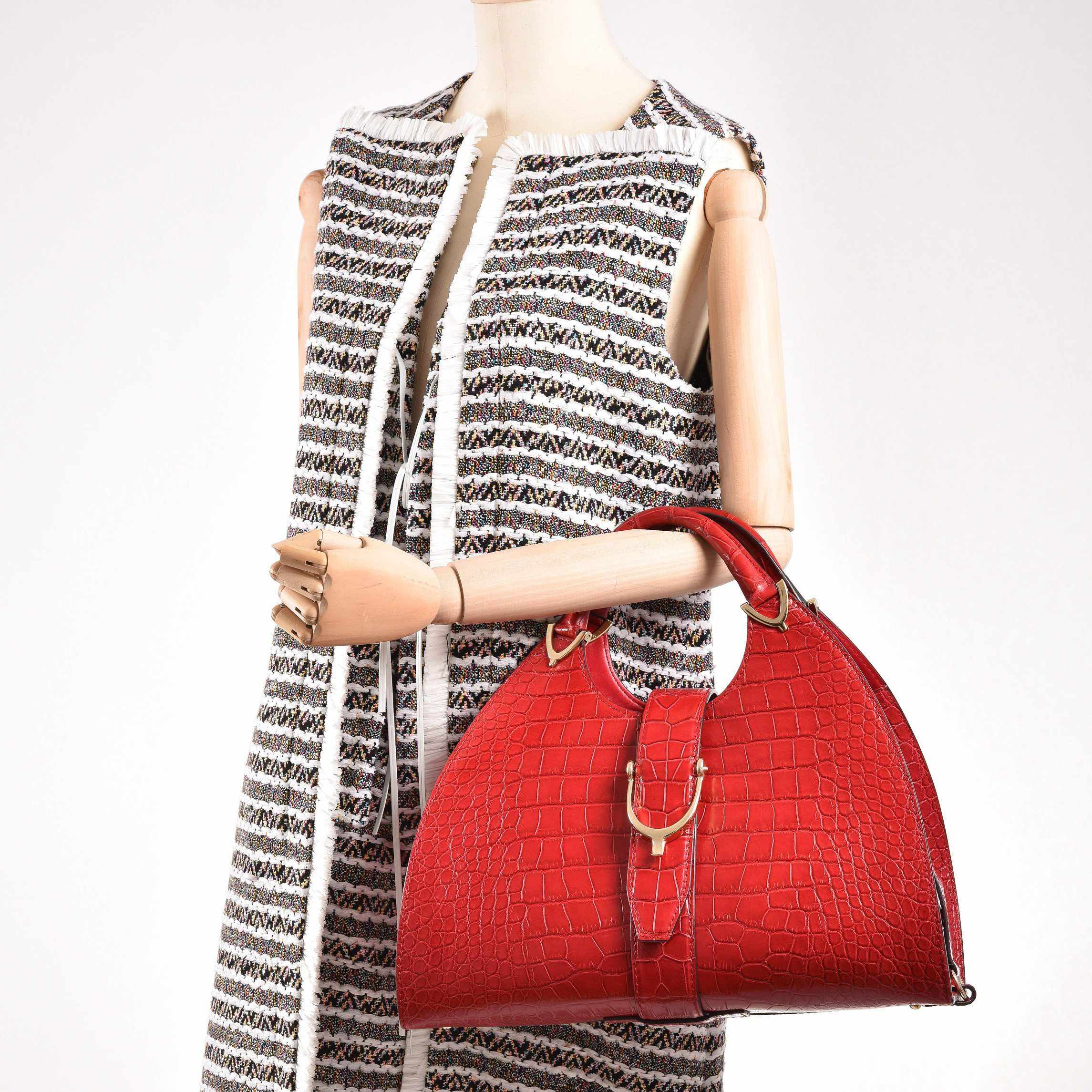 Gucci Stirrup Red Crocodile Top Handle Bag