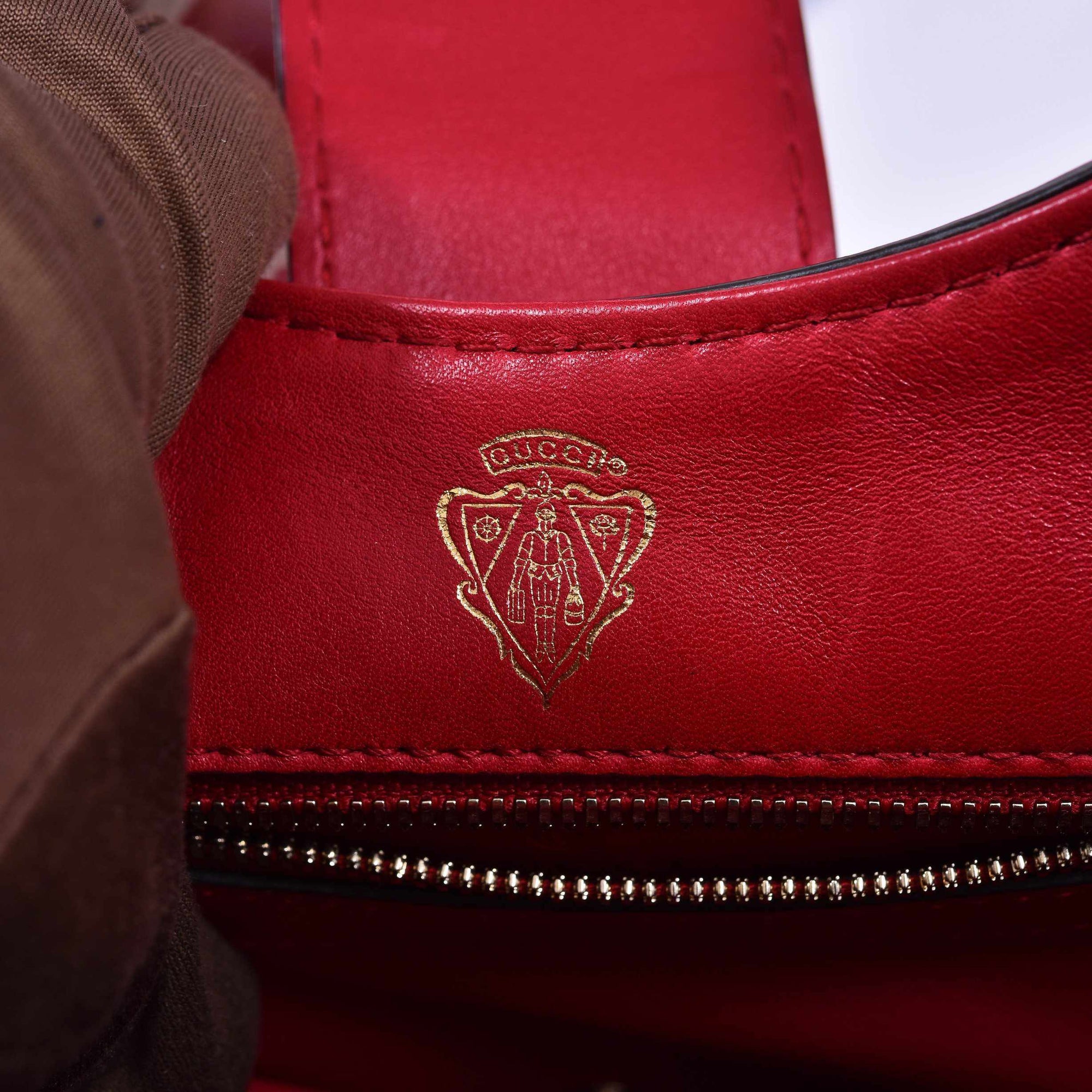 Gucci Stirrup Top Handle Bag Red Matte Crocodile Gold-Tone Hardware