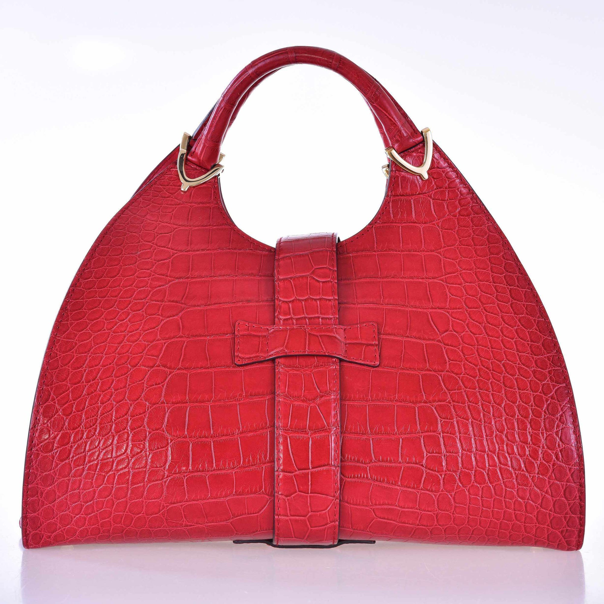 Gucci Stirrup Top Handle Bag Red Matte Crocodile Gold-Tone Hardware