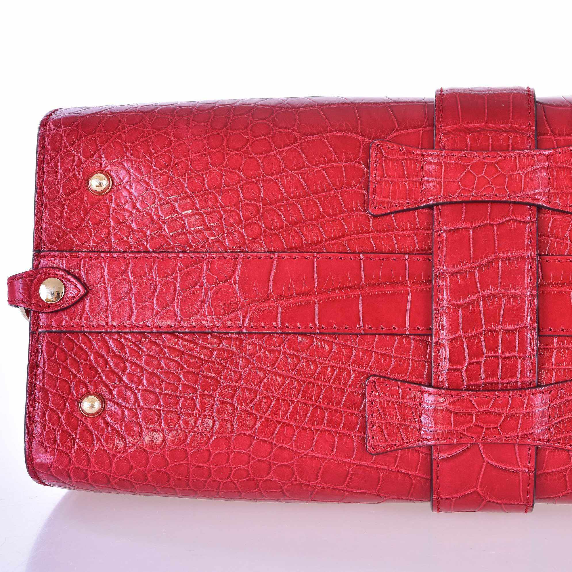 Gucci Stirrup Top Handle Bag Red Matte Crocodile Gold-Tone Hardware