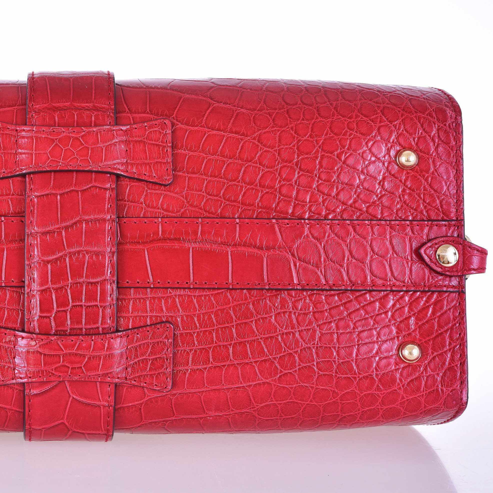 Gucci Stirrup Top Handle Bag Red Matte Crocodile Gold-Tone Hardware