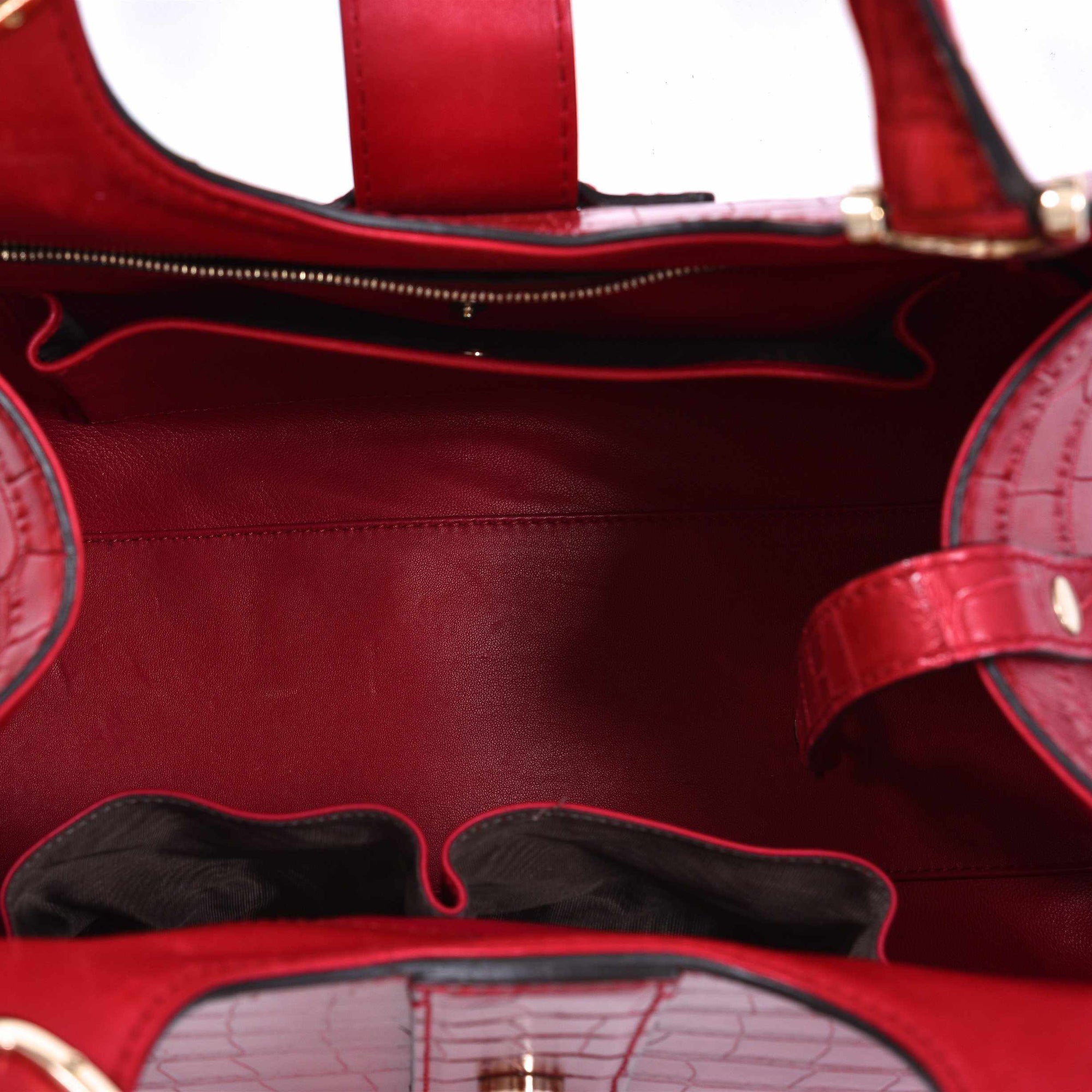 Gucci Stirrup Top Handle Bag Red Matte Crocodile Gold-Tone Hardware