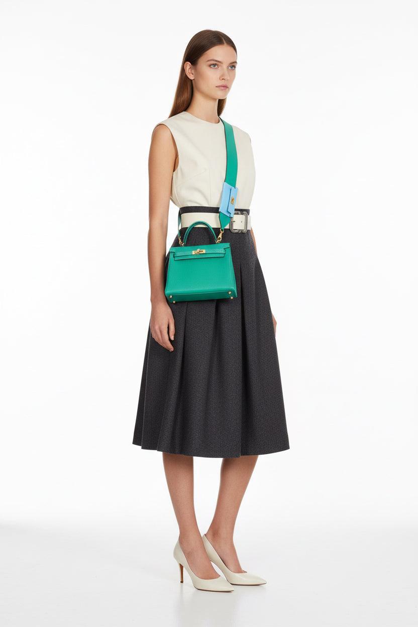 Hermès Bandouliere Kelly Pochette Shoulder Strap Menthe Swift and Celeste Epsom Gold hardware