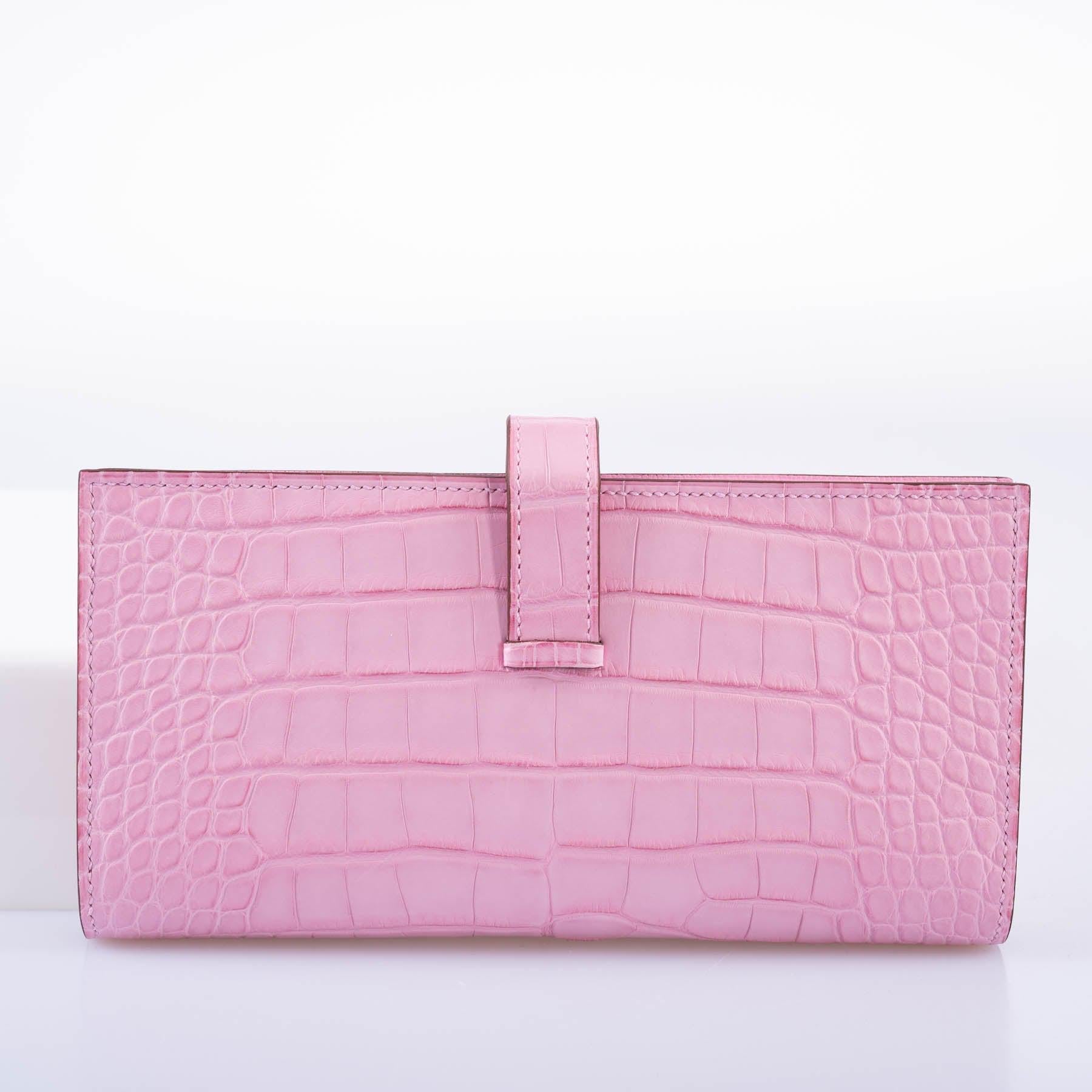 Hermès Bearn Wallet 5P Pink Matte Alligator with Palladium Hardware