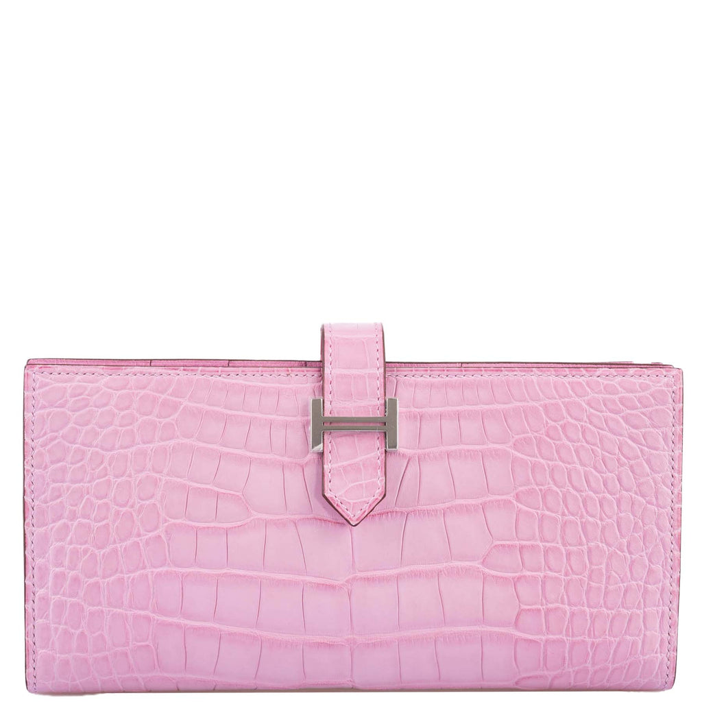 Hermès Bearn Wallet 5P Pink Matte Alligator with Palladium Hardware 