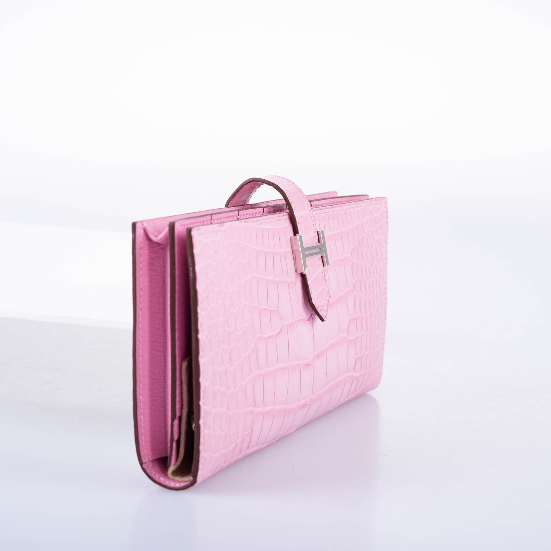 Hermès Bearn Wallet 5P Pink Matte Alligator with Palladium Hardware