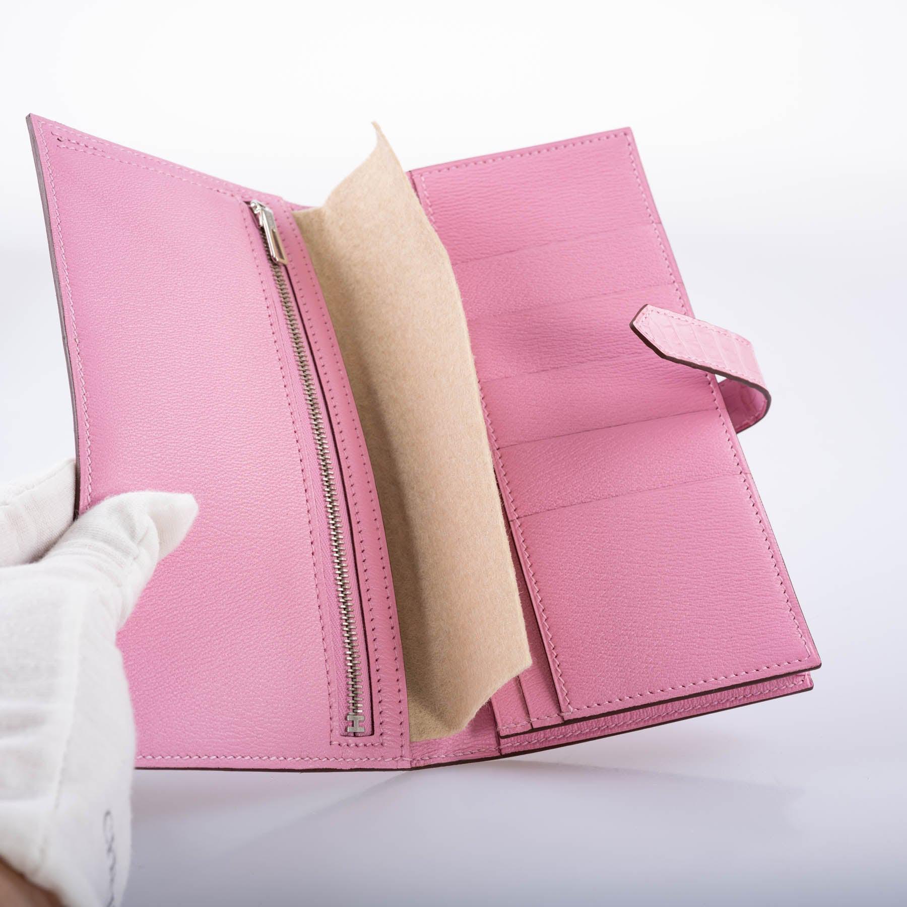 Hermès Bearn Wallet 5P Pink Matte Alligator with Palladium Hardware