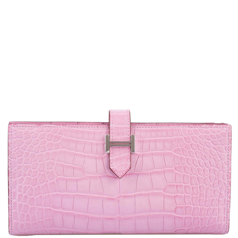 Hermès Bearn Wallet 5P Pink Matte Alligator with Palladium Hardware