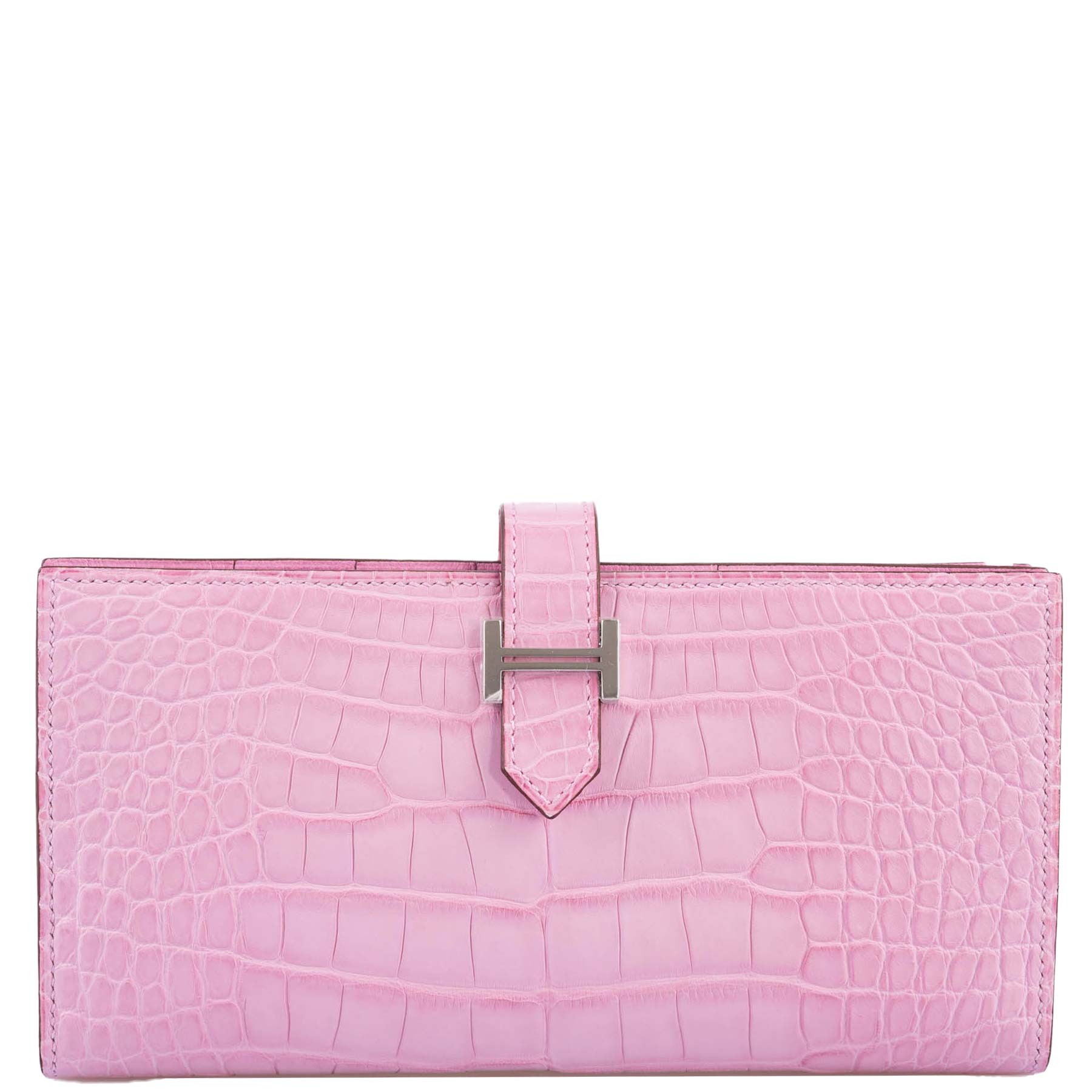 Hermès Bearn Wallet 5P Pink Matte Alligator with Palladium Hardware