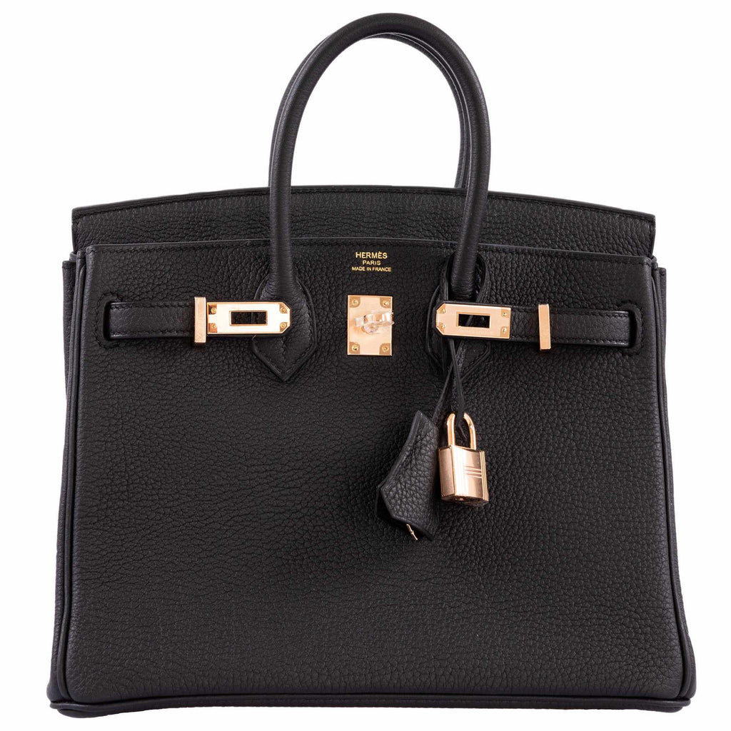 Hermes Birkin 25 Black Bag Rose Gold Hardware Togo Leather – Mightychic