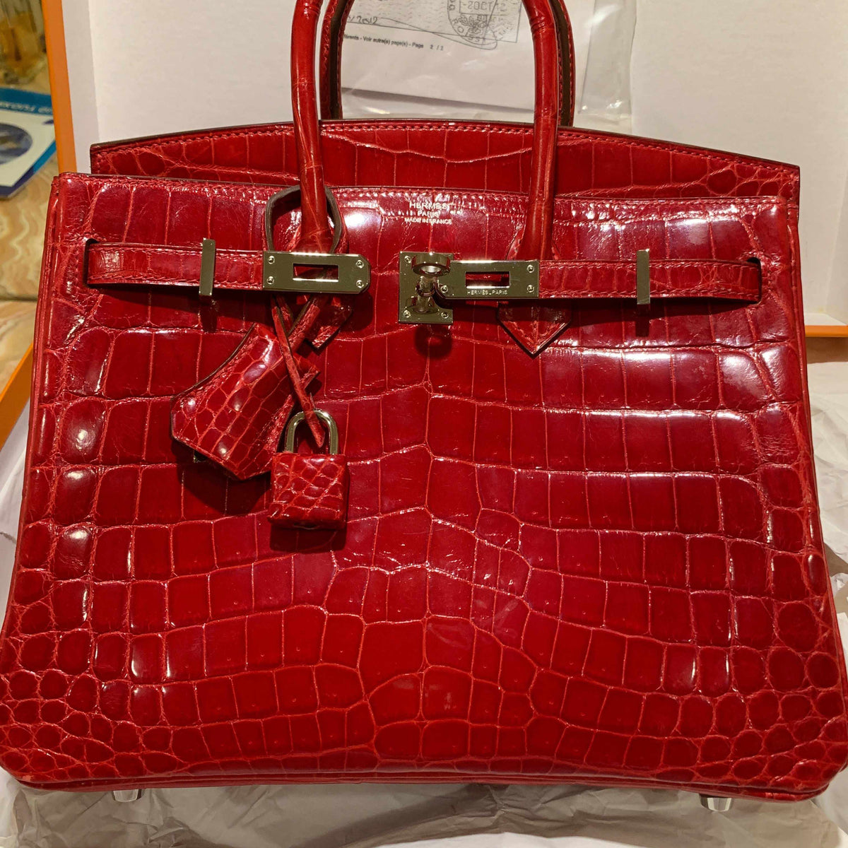 Hermes Birkin Bag Crocodile Leather Gold Hardware In Red