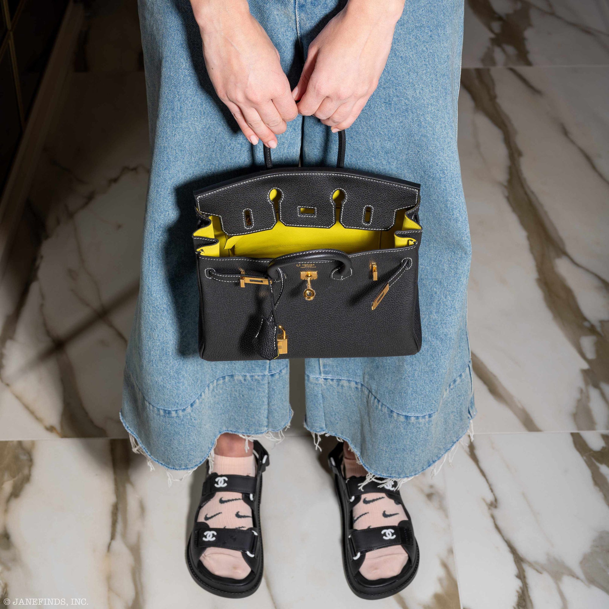 Hermès Birkin 25 HSS Black Togo & Lime Gold Hardware