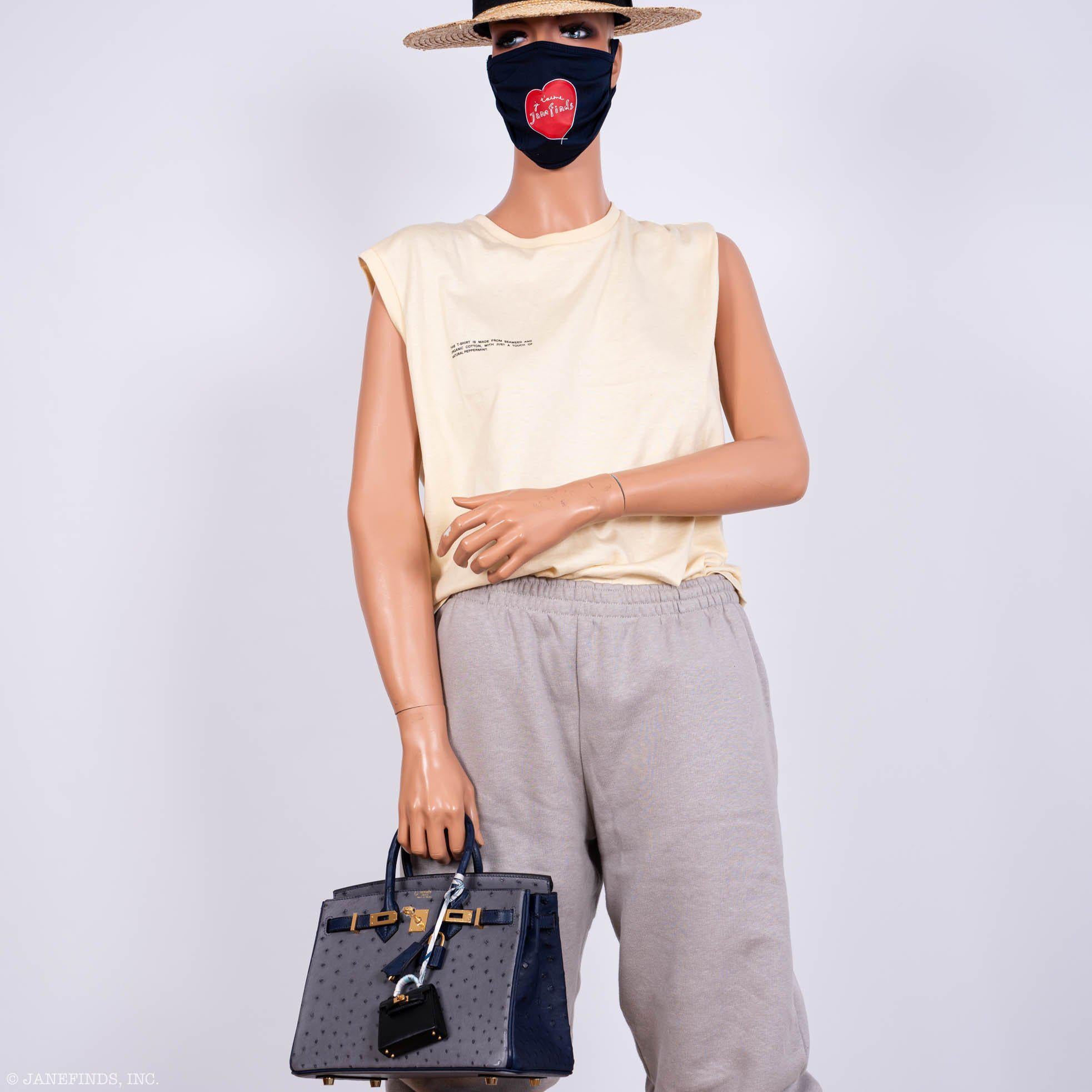 Hermès Birkin 25 HSS Gris Agate & Blue Iris Ostrich Gold Hardware
