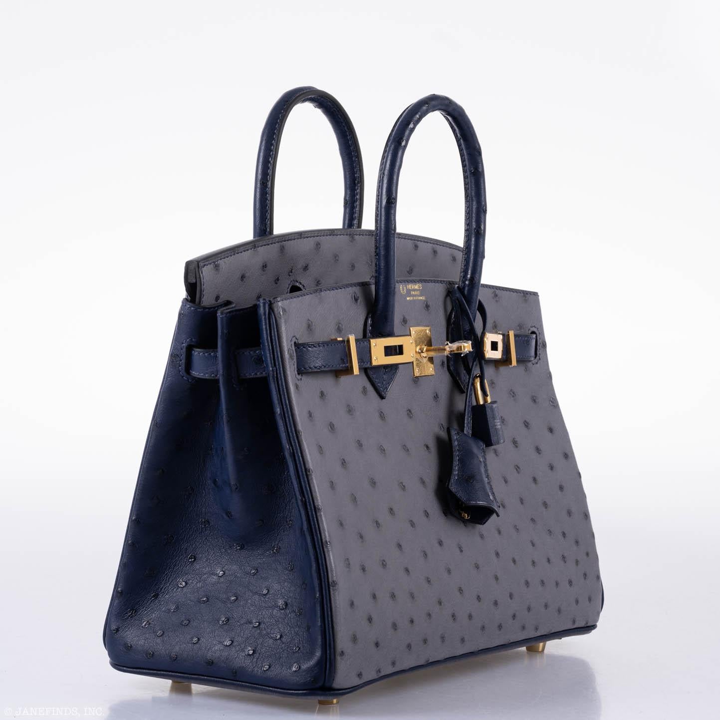 Hermès Birkin 25 HSS Gris Agate & Blue Iris Ostrich Gold Hardware