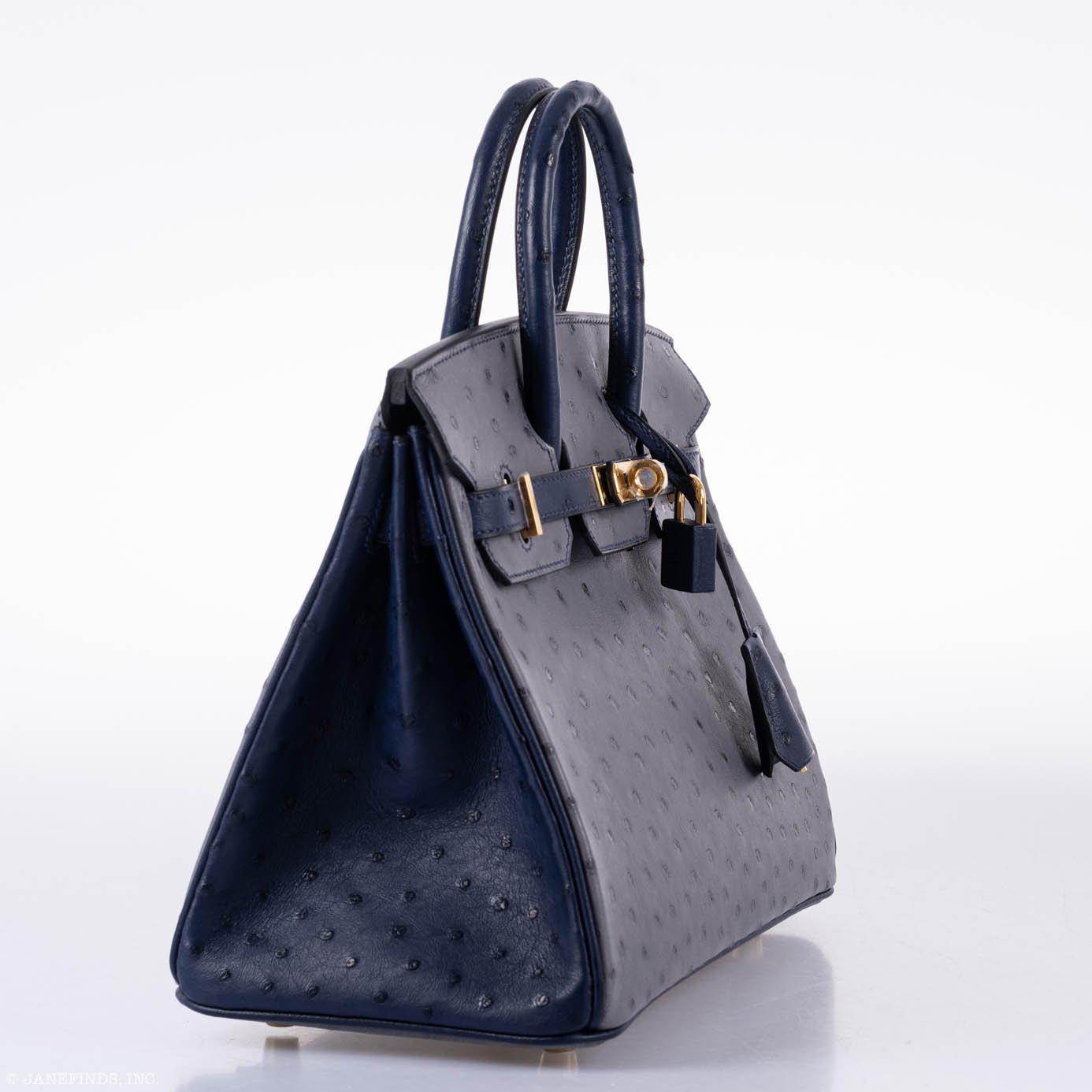 Hermès Birkin 25 HSS Gris Agate & Blue Iris Ostrich Gold Hardware