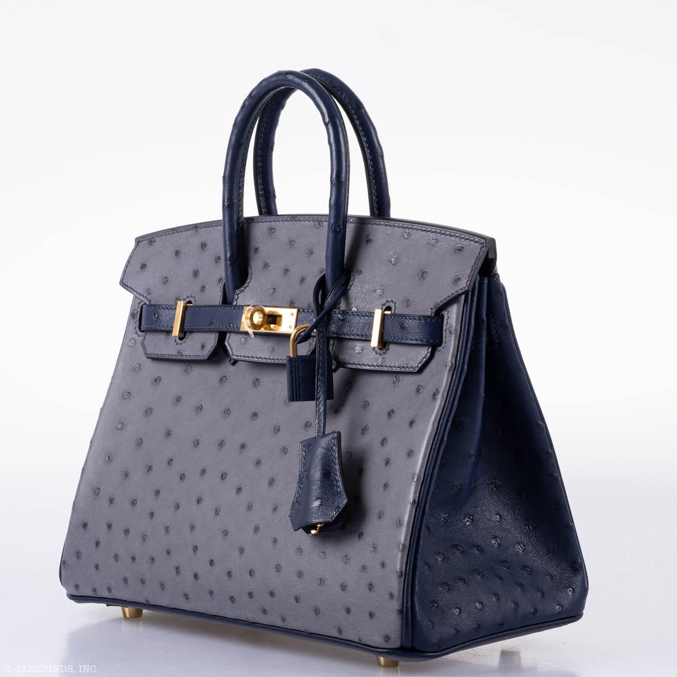 Hermès Birkin 25 HSS Gris Agate & Blue Iris Ostrich Gold Hardware