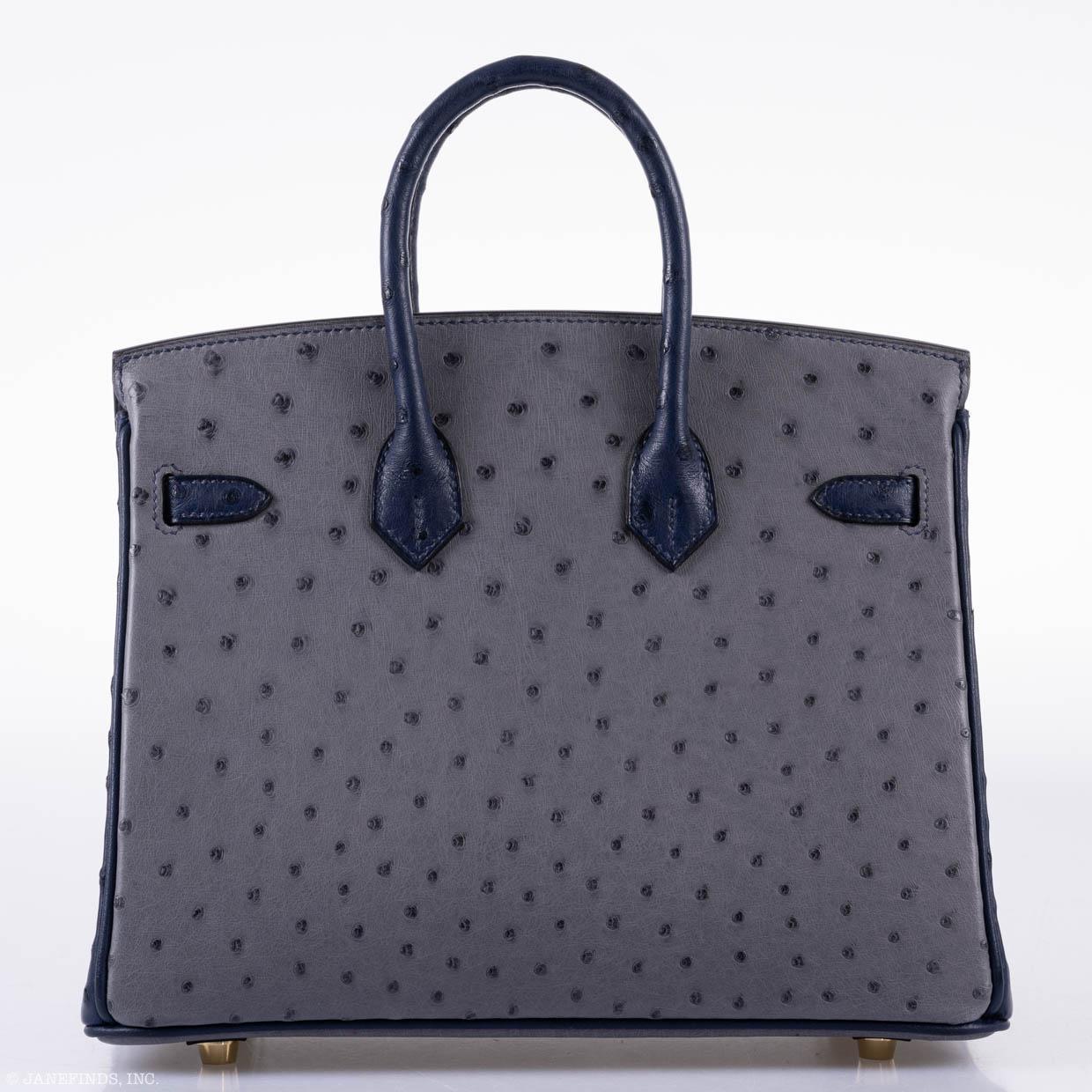 Hermès Birkin 25 HSS Gris Agate & Blue Iris Ostrich Gold Hardware