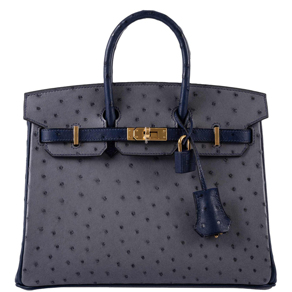 Hermès Birkin 25 HSS Gris Agate & Blue Iris Ostrich Gold Hardware