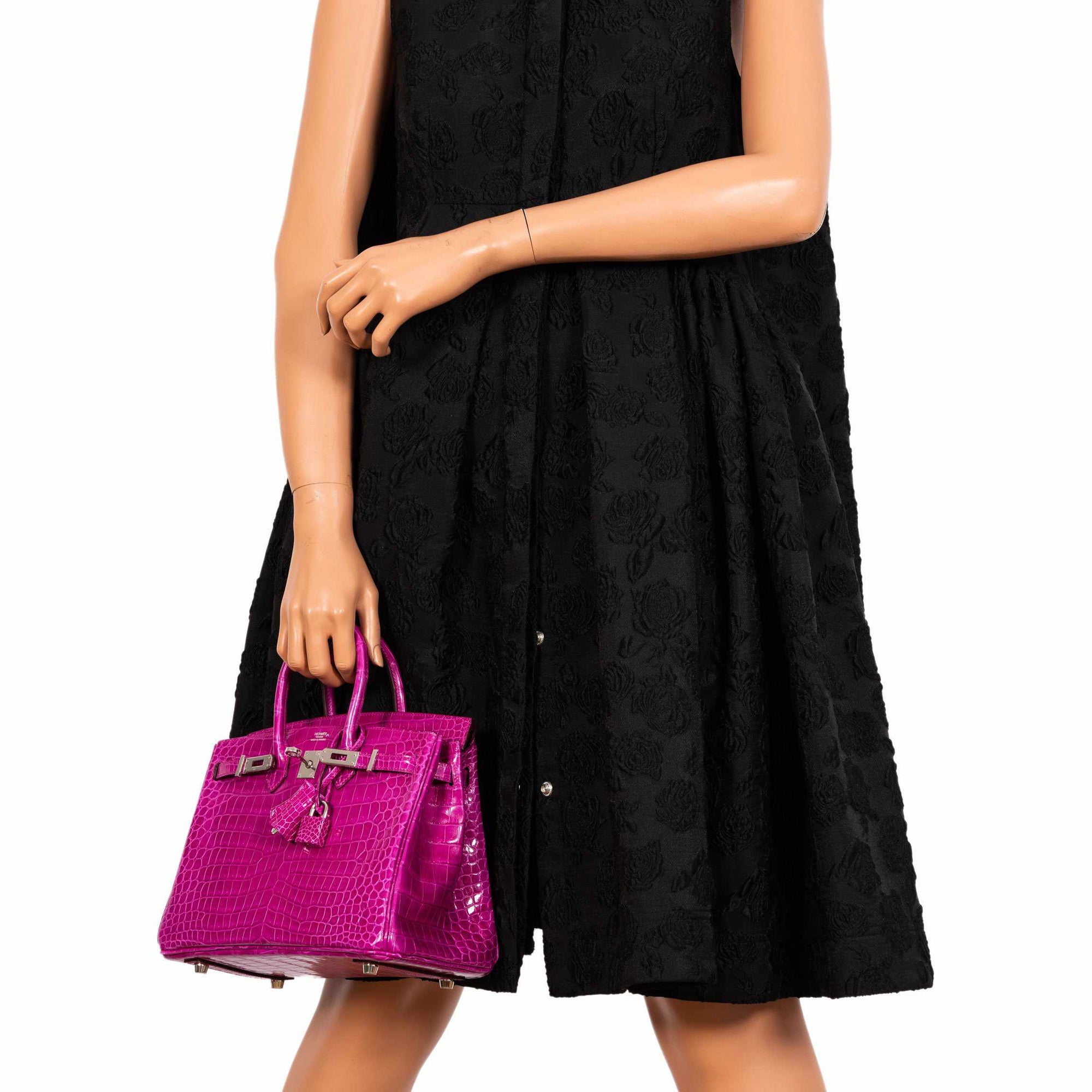 Hermès Birkin 25 Rose Scheherazade Porosus Crocodile Palladium Hardware