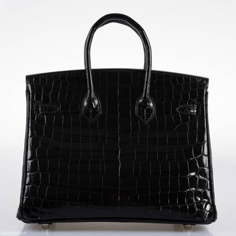 Hermès Birkin 25 Shiny Black Niloticus Crocodile with Palladium Hardware - 2019, D