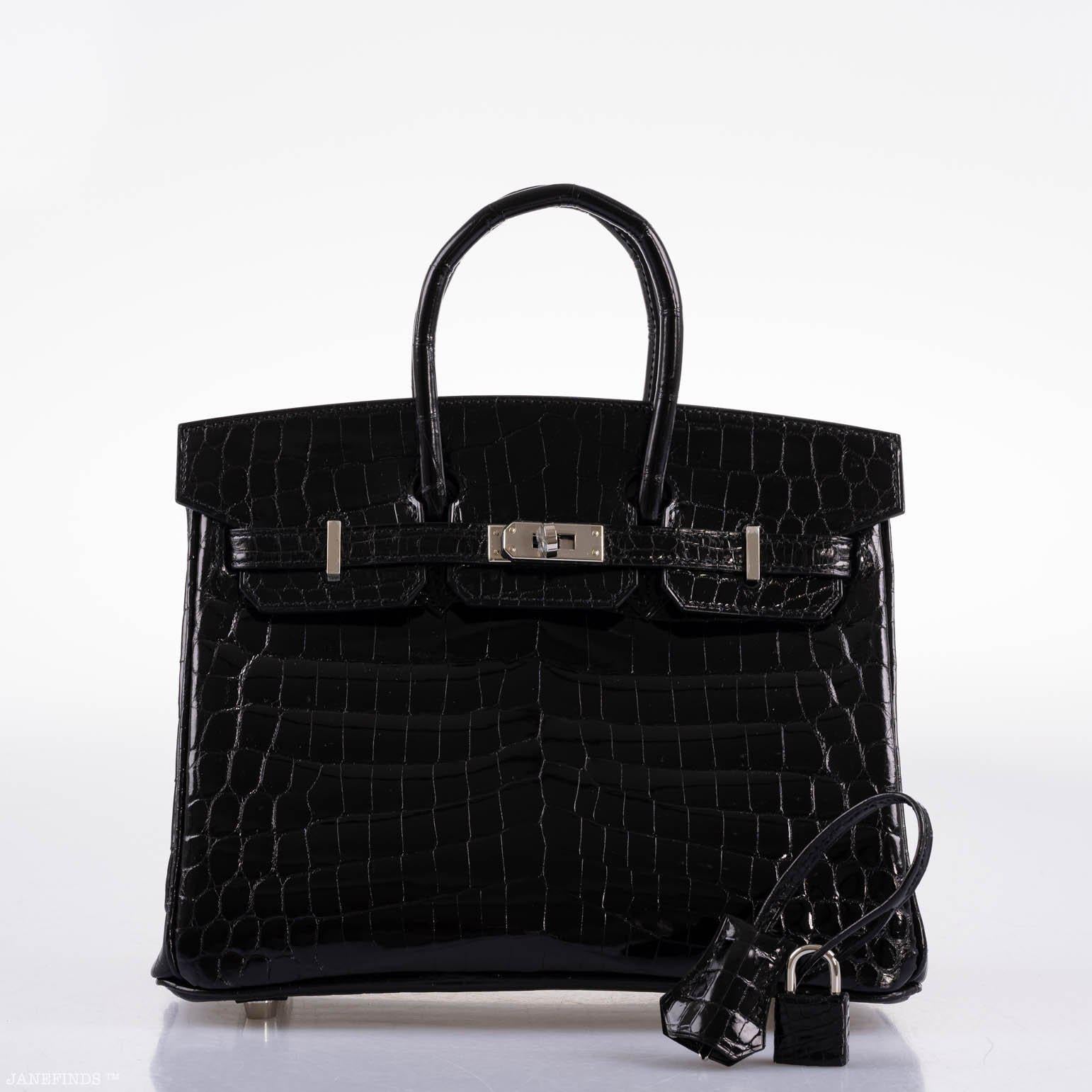 Hermès Birkin 25 Shiny Black Niloticus Crocodile with Palladium Hardware - 2019, D