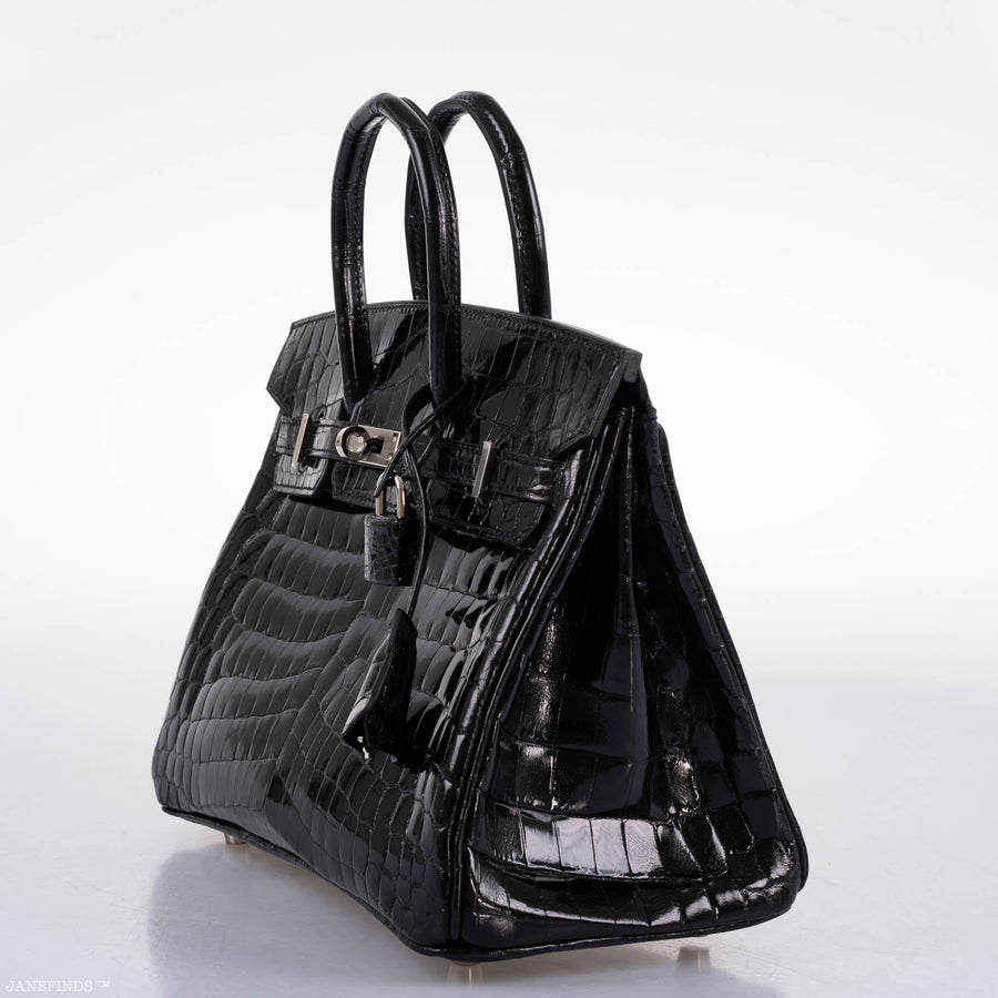 Hermès Birkin 25 Shiny Black Niloticus Crocodile with Palladium Hardware