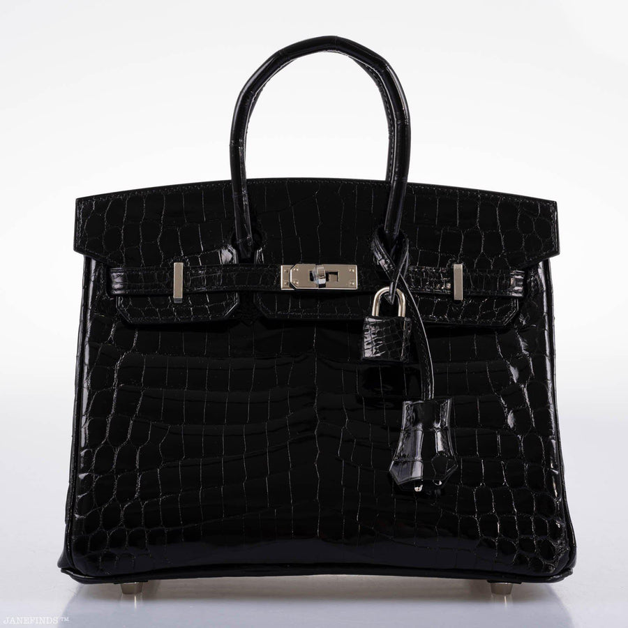Hermès Birkin 25 Shiny Black Niloticus Crocodile with Palladium Hardware